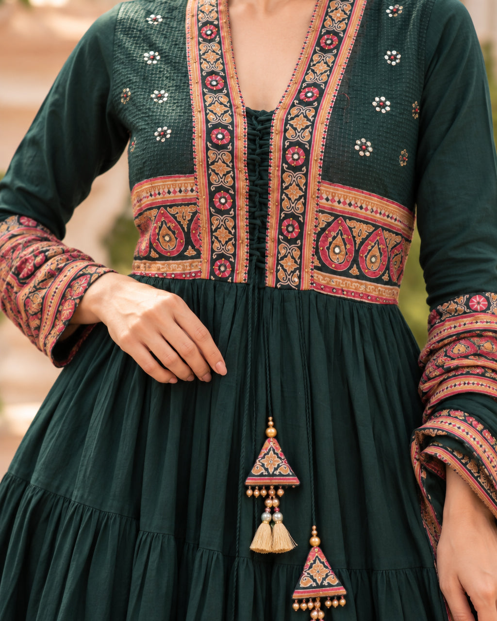 Green Anarkali Kurta Pant Set with Dupatta