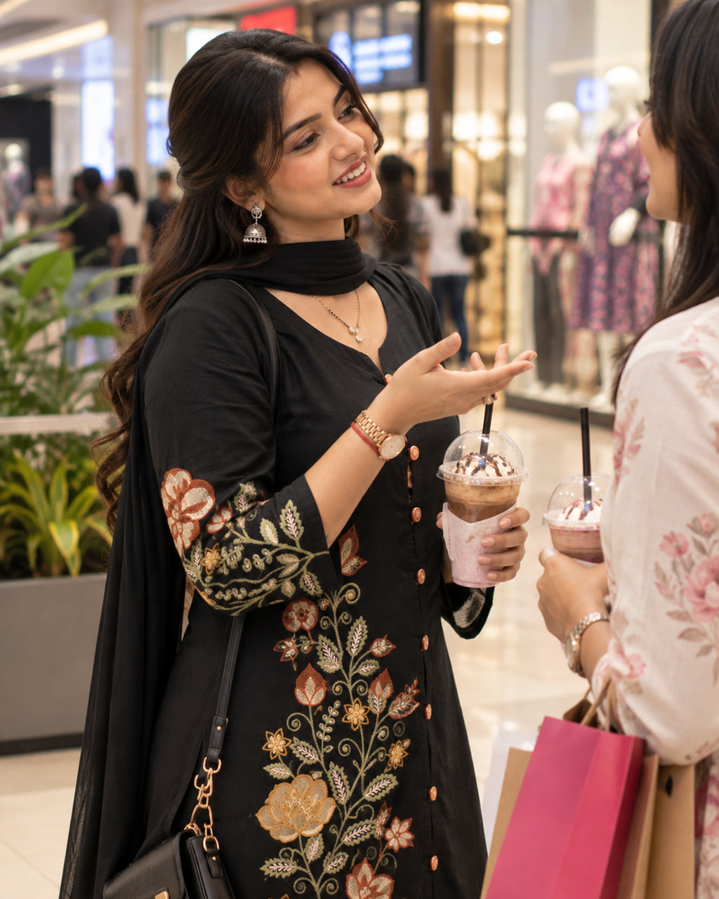 Black Mal Cotton A Line Kurta Plazzo Set with Dupatta
