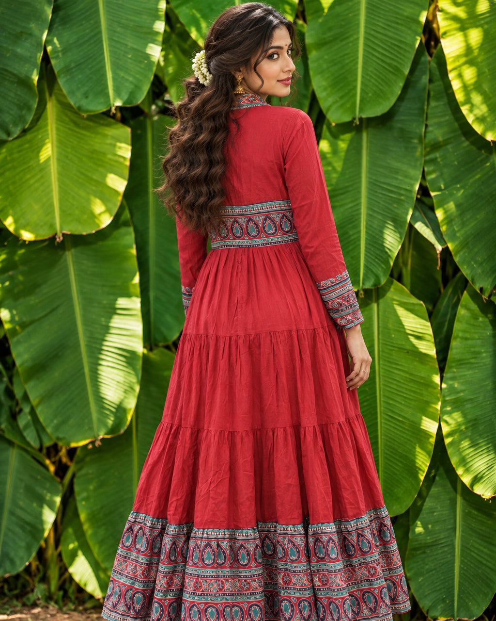 Red Anarkali Kurta Pant Set with Dupatta