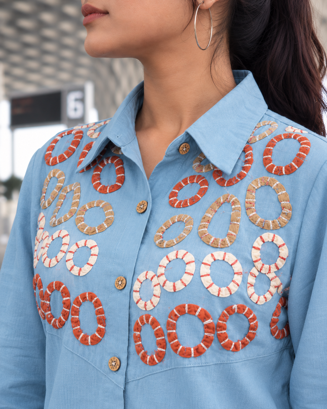 Sky Khadi Cotton Embroidery work co ord set