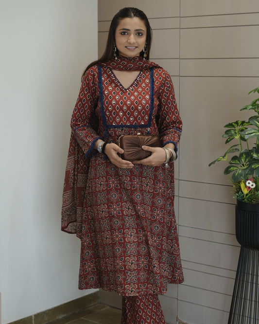 Red cotton Printed Kurti