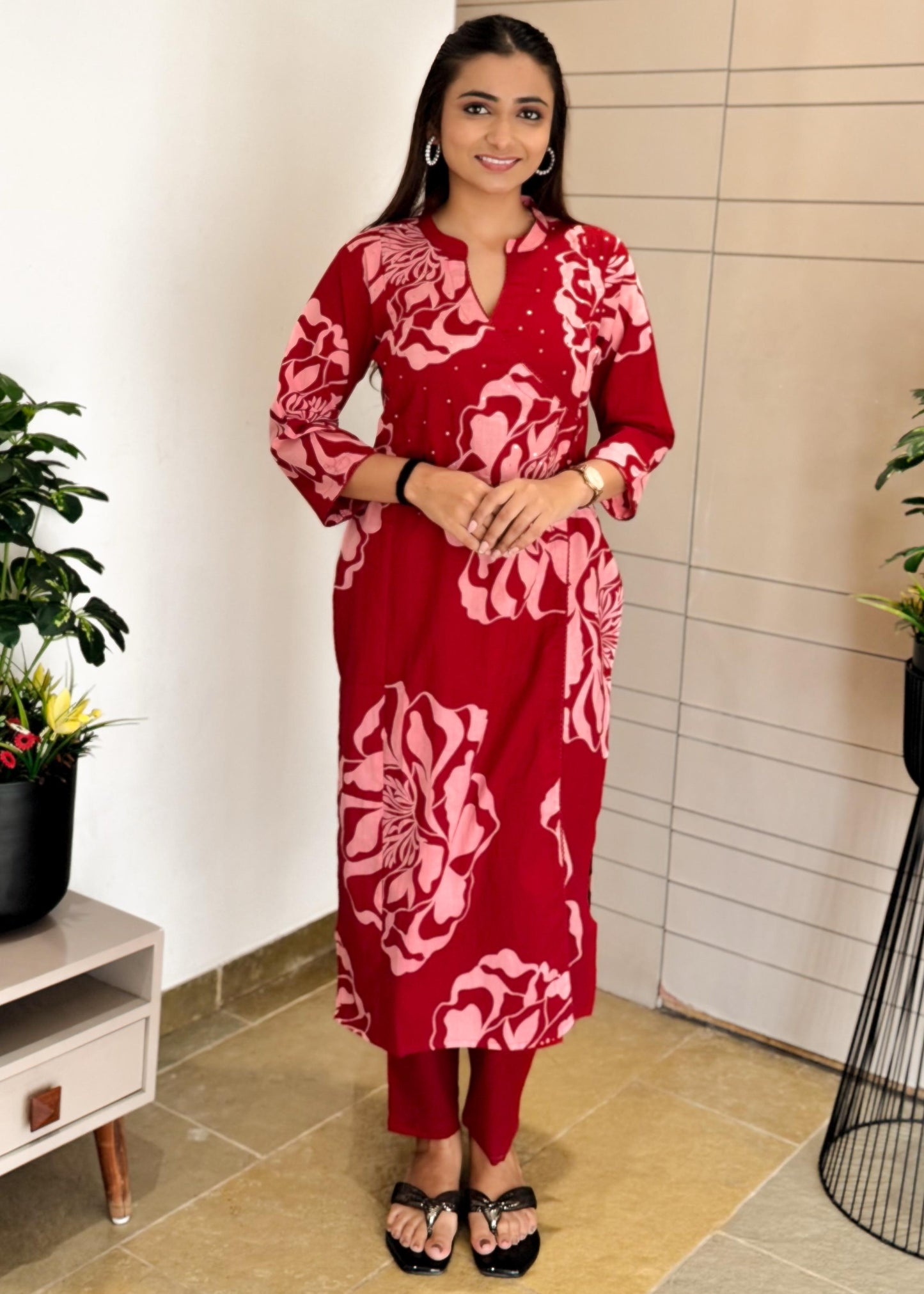 Red Cotton Print Dress