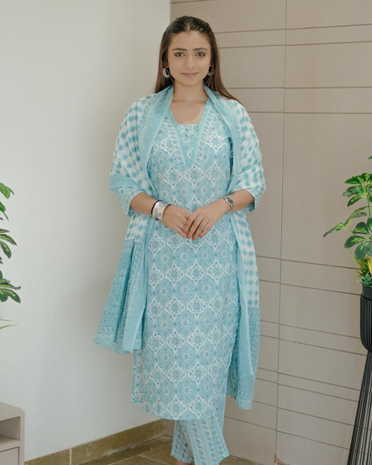 Sky Cotton Kurta and Pant