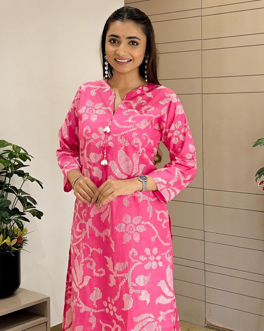Pink Floral Kurti and Palazzo