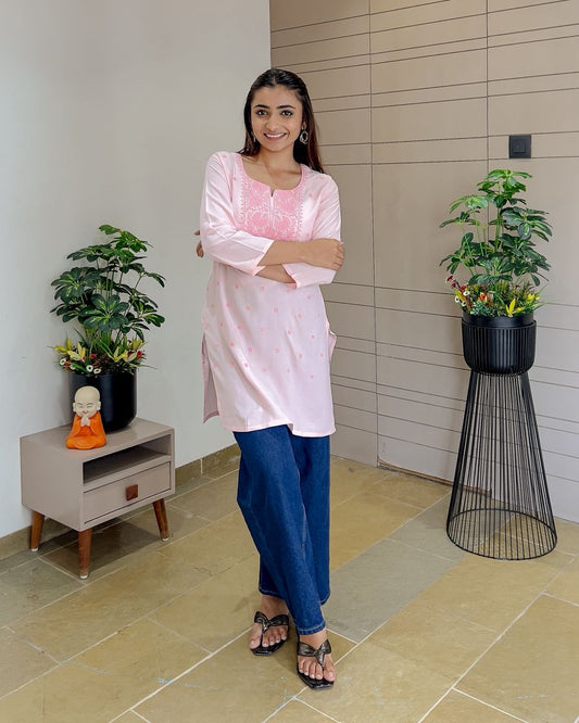 Pink Embroidered Short Top