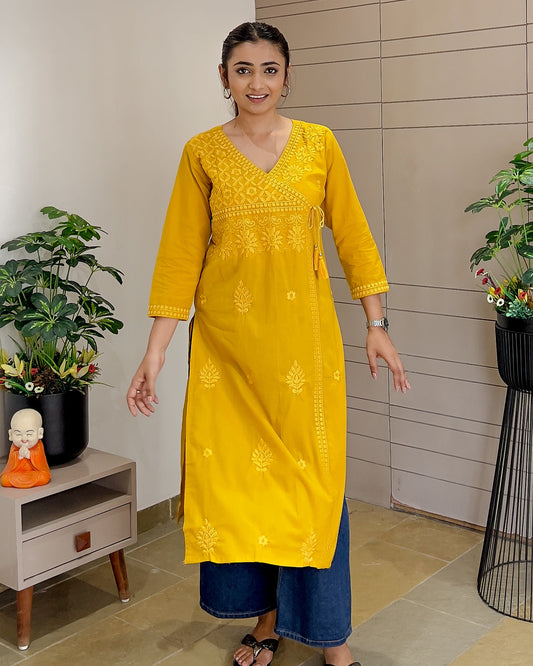 Yellow Embroidered Kurti