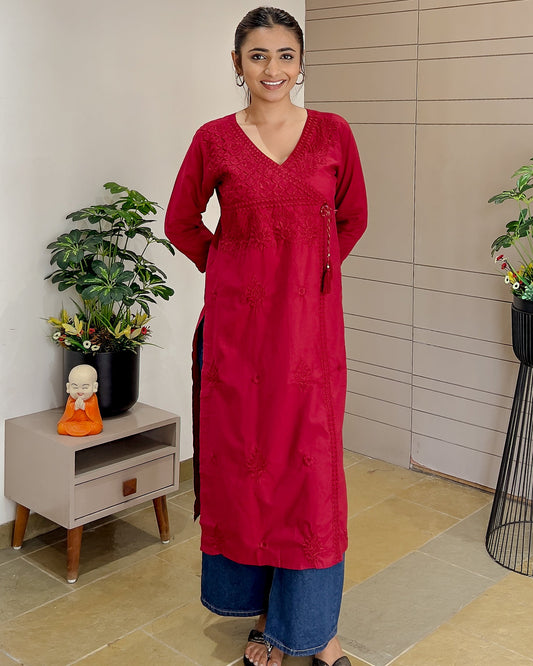 Red Embroidery Angrakha Style