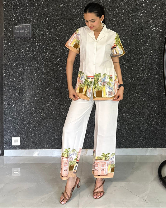 White Cotton Co Ord Set For Girls