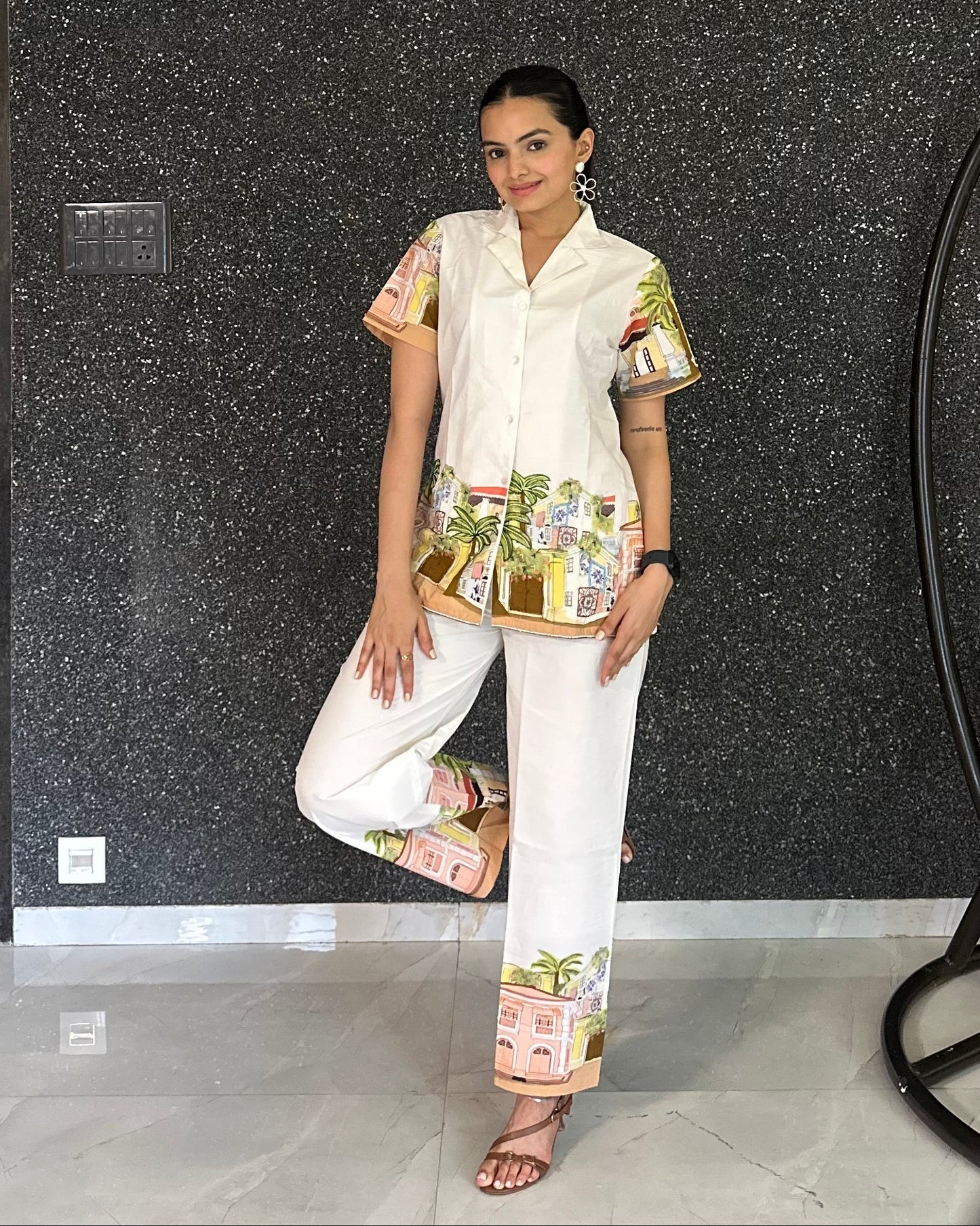 White Cotton Co Ord Set For Girls