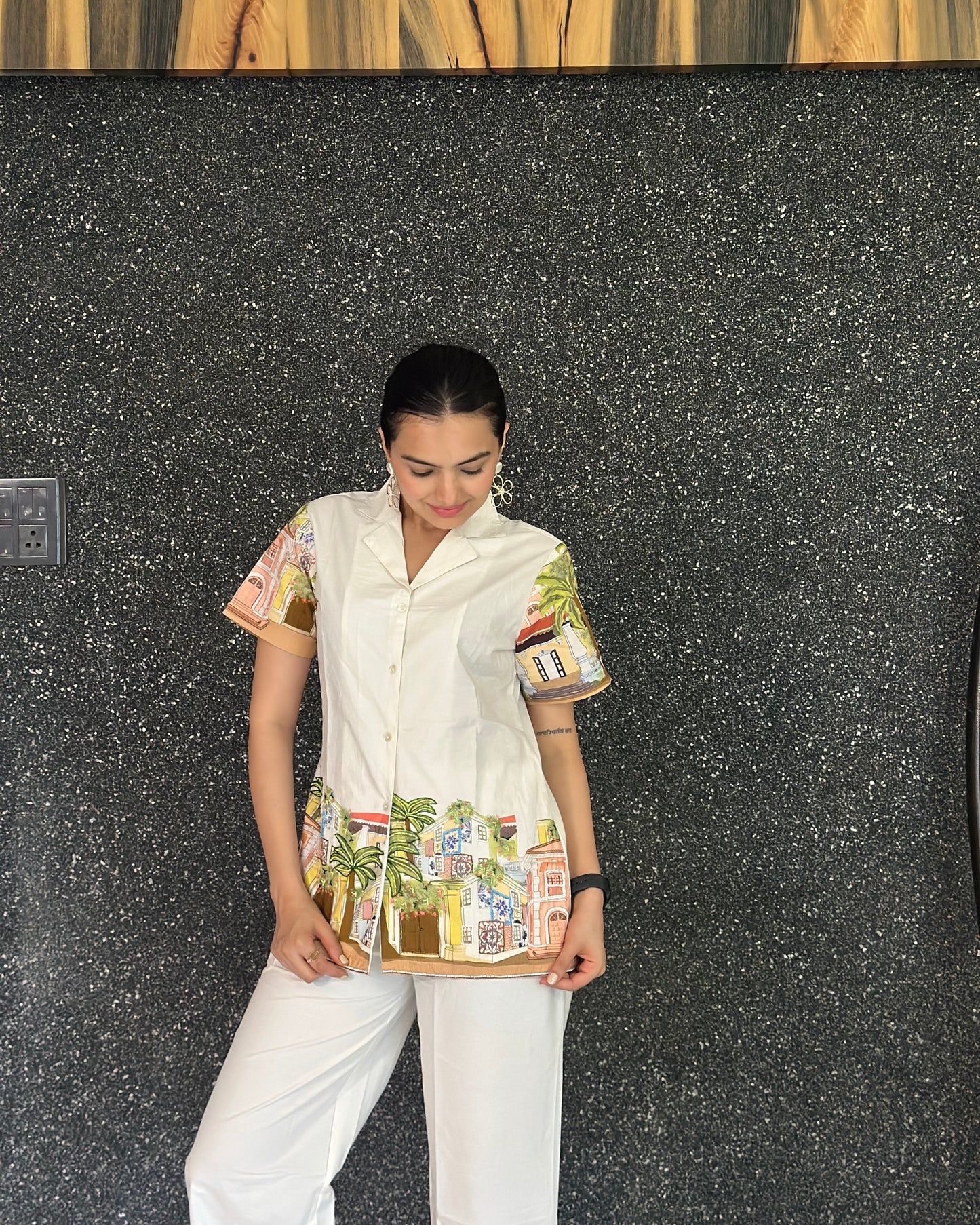 White Cotton Co Ord Set For Girls