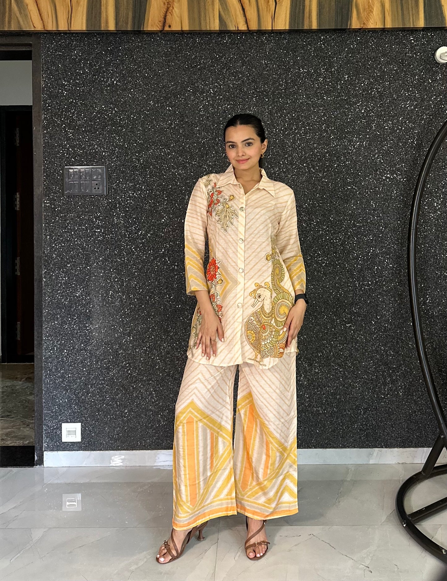 Beige Pure Muslin Co-ord Set