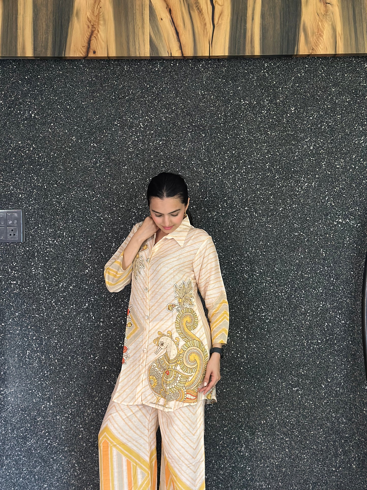 Beige Pure Muslin Co-ord Set