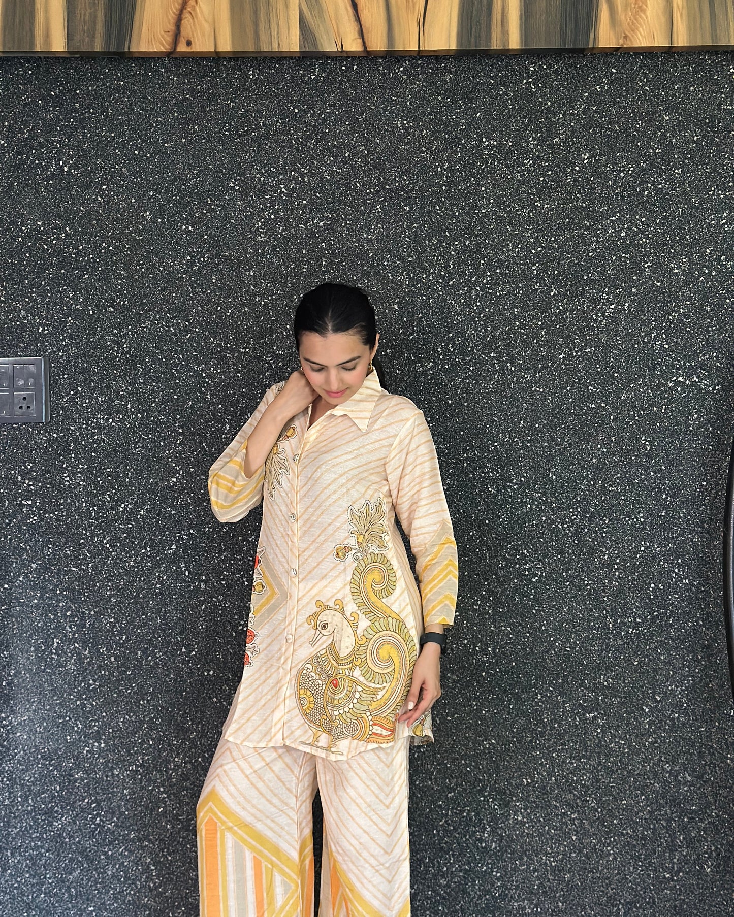 Beige Pure Muslin Co-ord Set