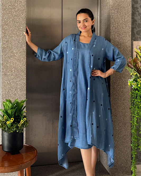 Blue Denim One Piece Dress For Girls