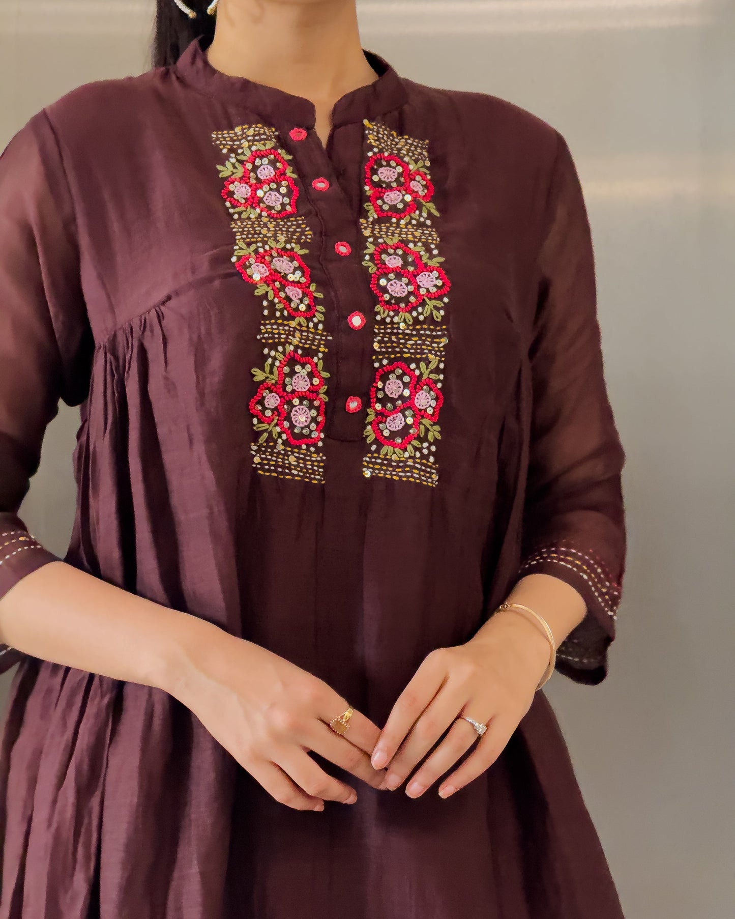Coffee & Teal Blue Mal Chanderi Co ord Set Women