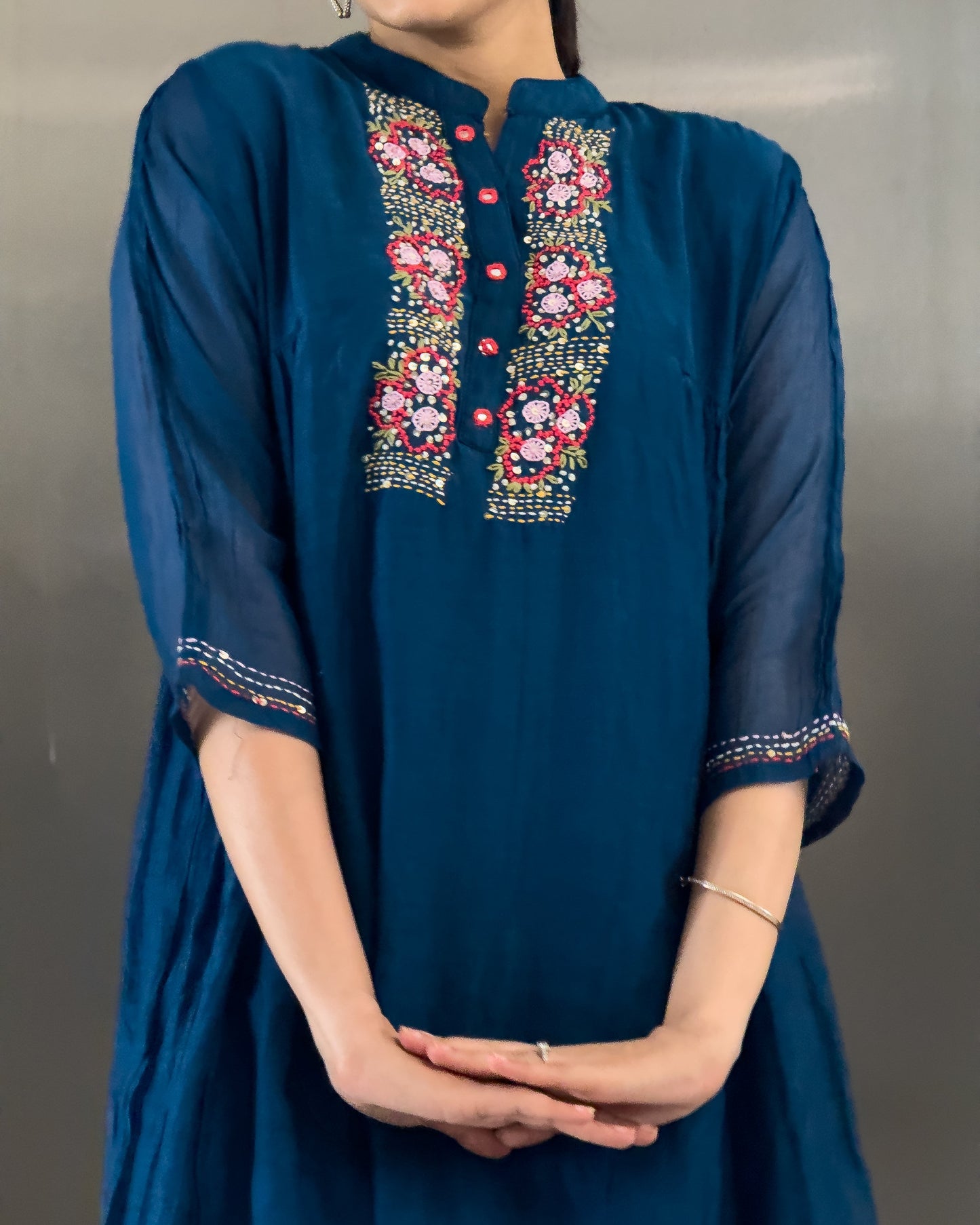 Coffee & Teal Blue Mal Chanderi Co ord Set Women