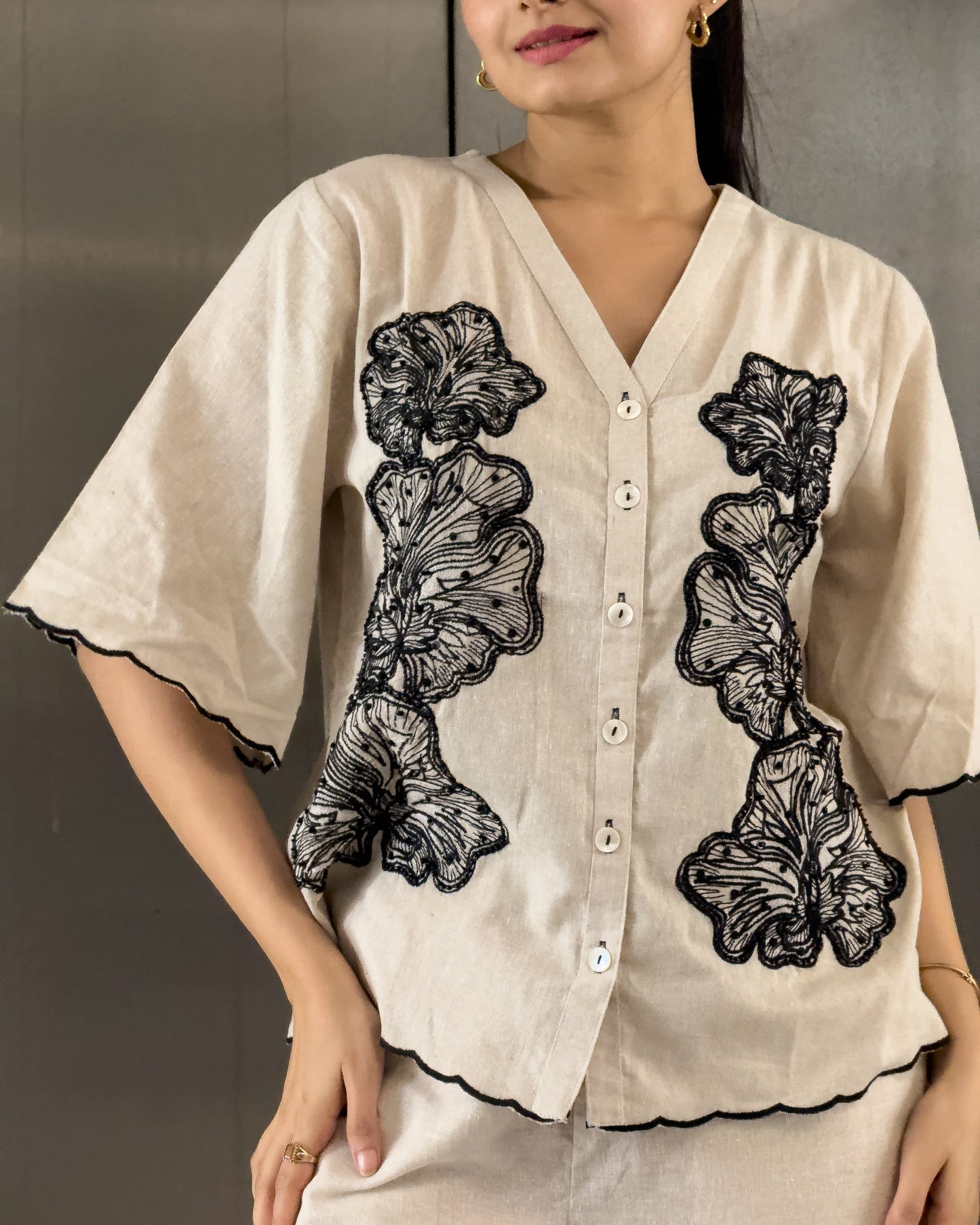 Off White Cotton Co ord Set Women