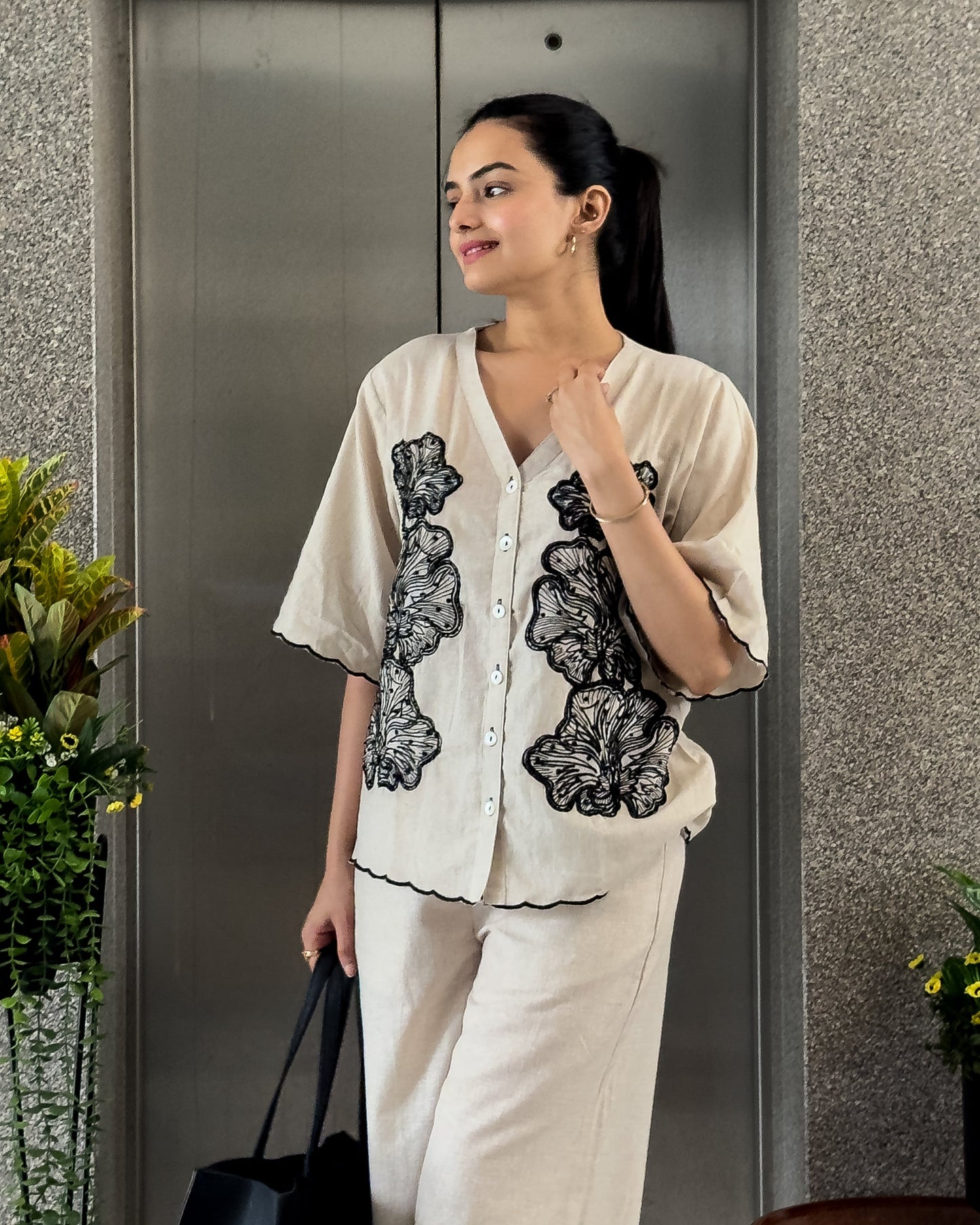 Off White Cotton Co ord Set Women