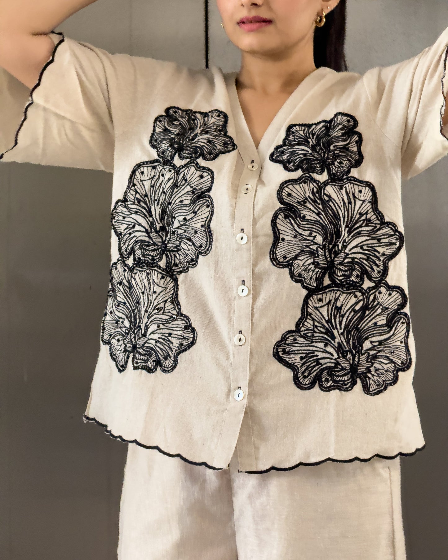 Off White Cotton Co ord Set Women