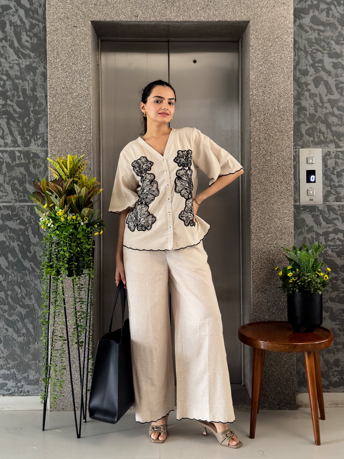 Off White Cotton Co ord Set Women