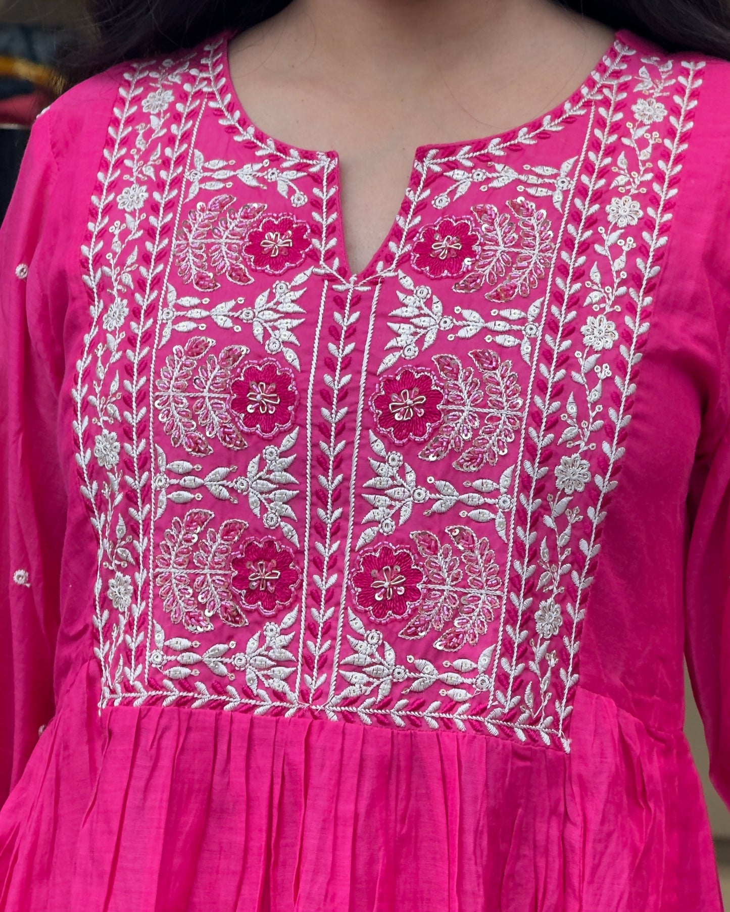 Mal Chanderi A-Line Round Kurta Pant Set With Dupatta