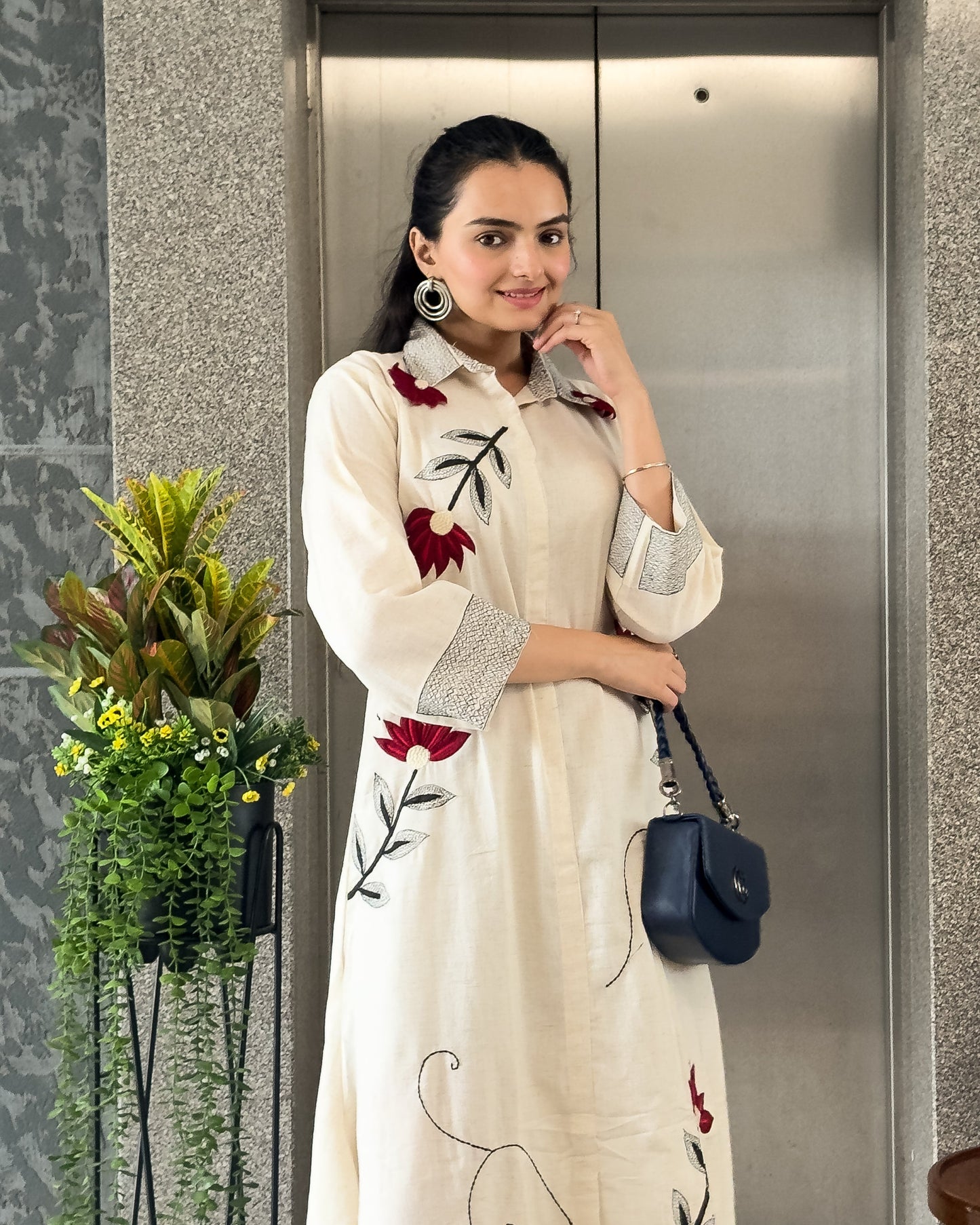 Off-White Trendy Cotton Kurti