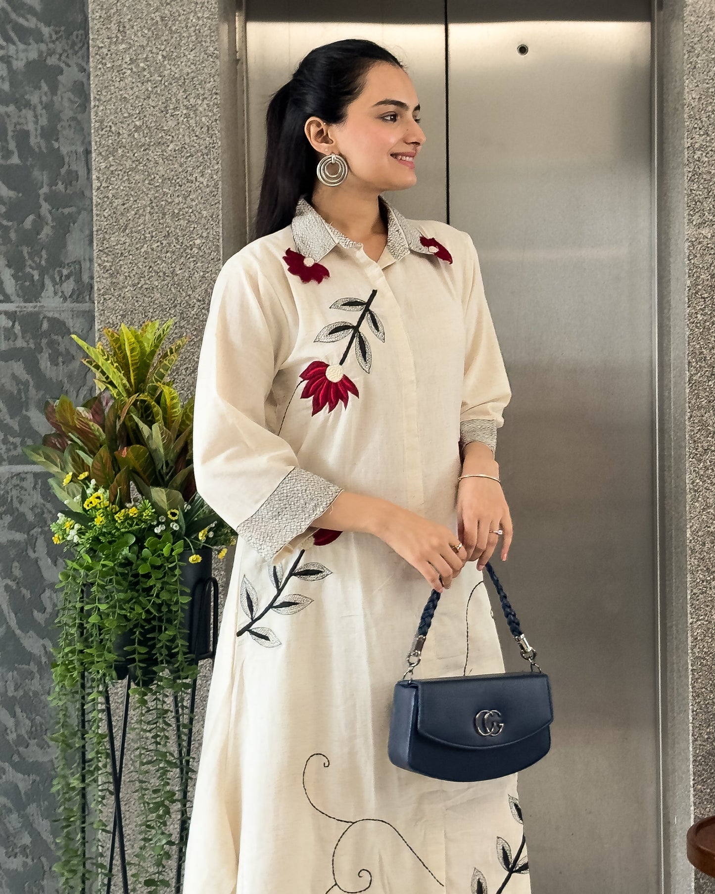 Off-White Trendy Cotton Kurti