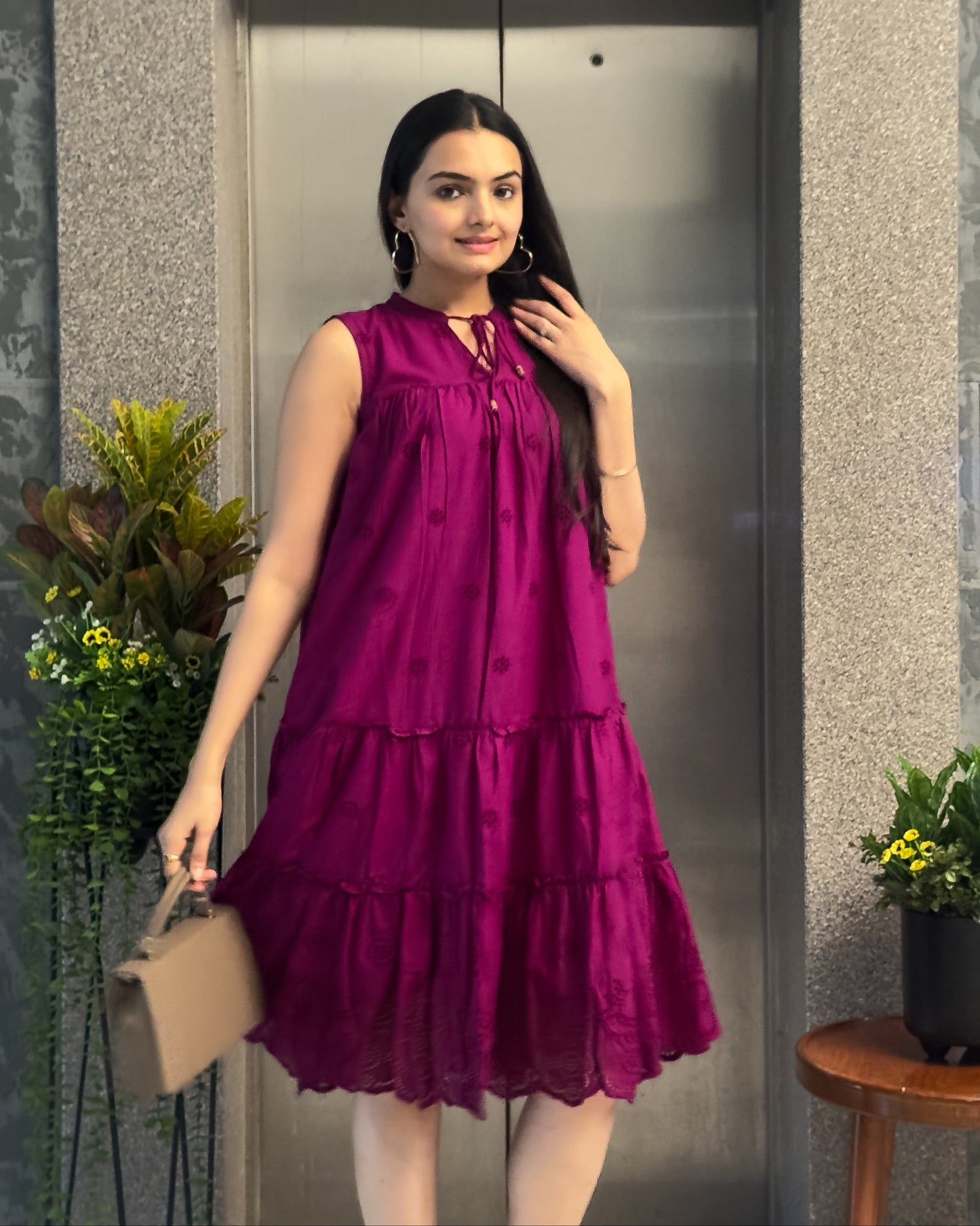 Wine One Piece Dress For Girls