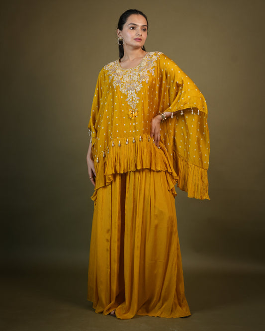 Yellow Chinnon Indo Western for Women