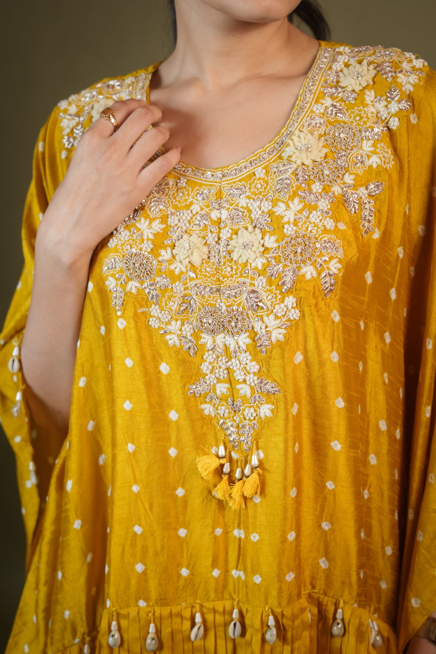 Yellow Chinnon Indo Western for Women