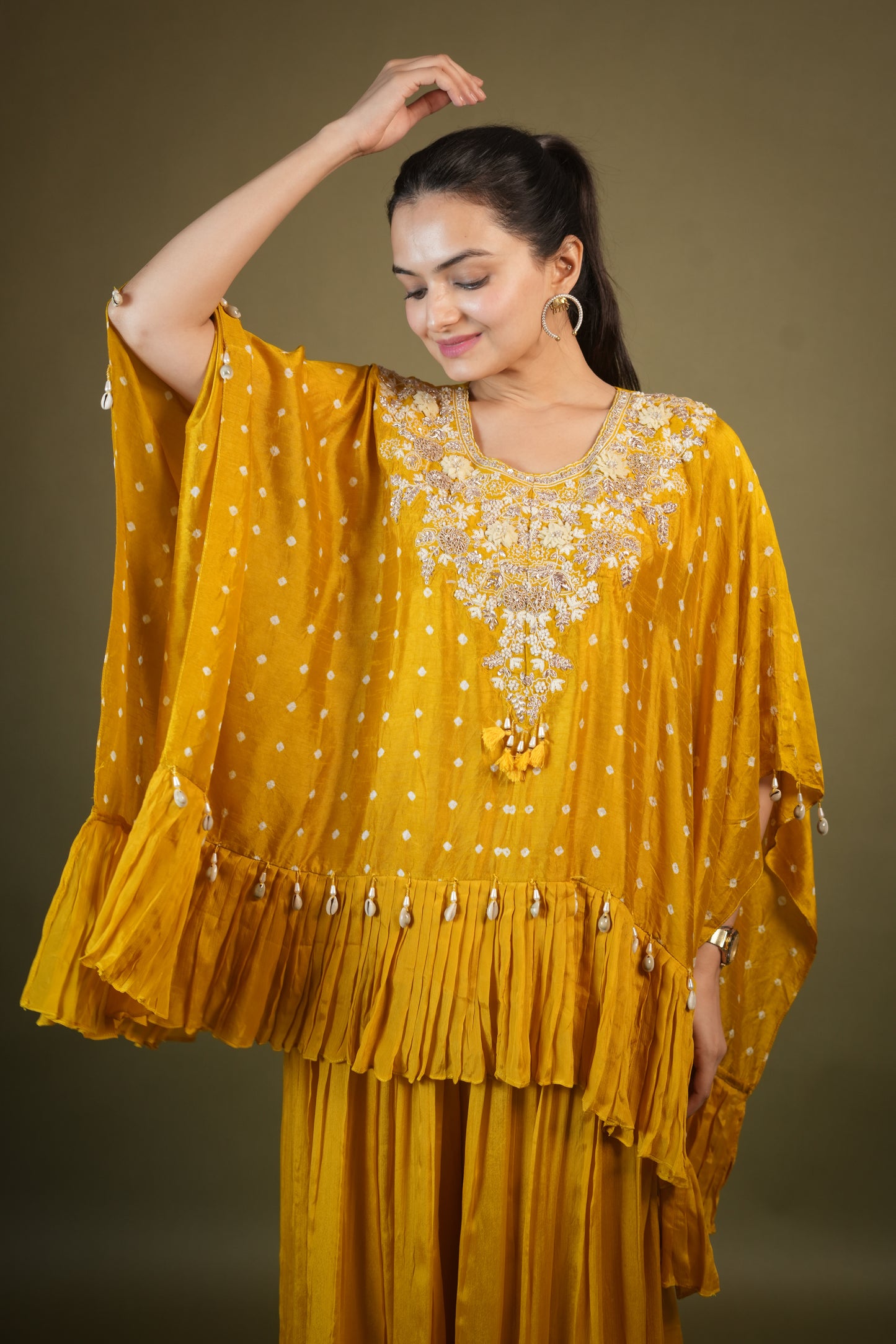 Yellow Chinnon Indo Western for Women