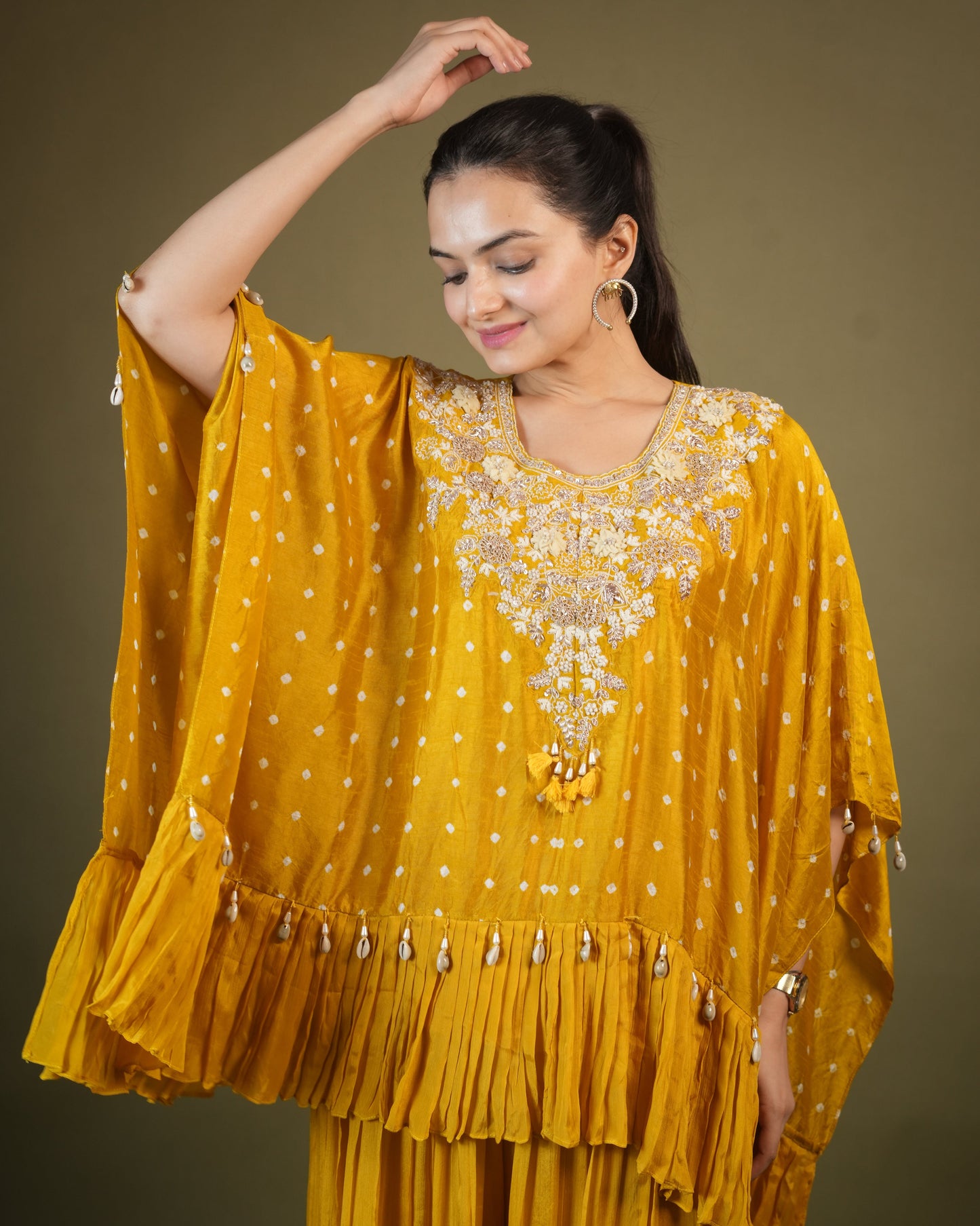 Yellow Chinnon Indo Western for Women