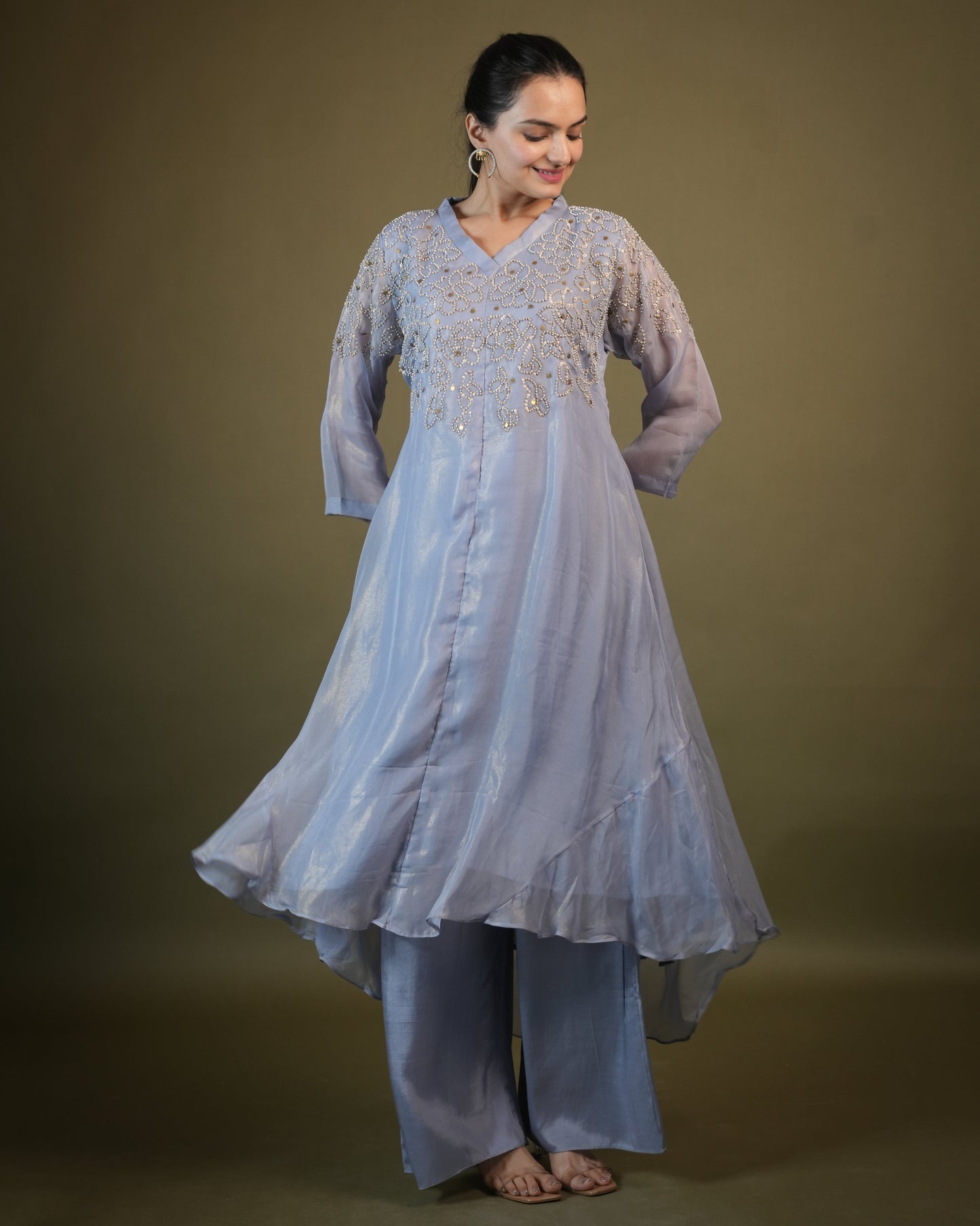 Lavender Up & Down A-Line Kurta Palazzo Set for Women