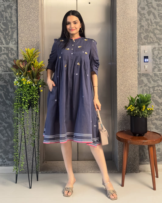 Dark Grey One Piece Dress For Girls