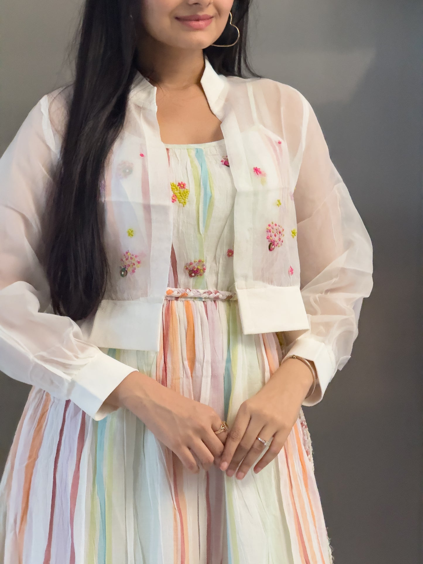 White Cotton One Piece with Organza Jacket