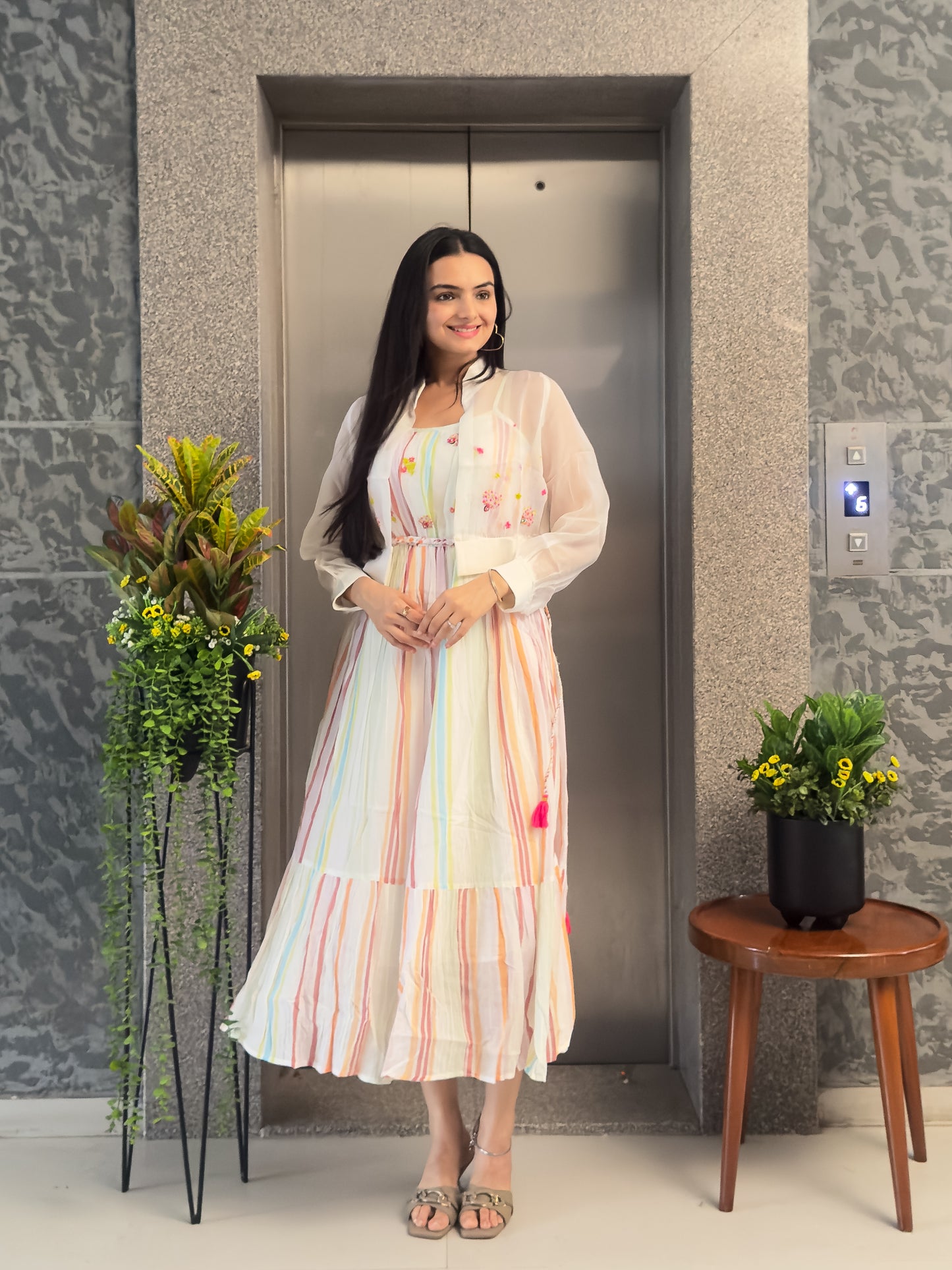 White Cotton One Piece with Organza Jacket