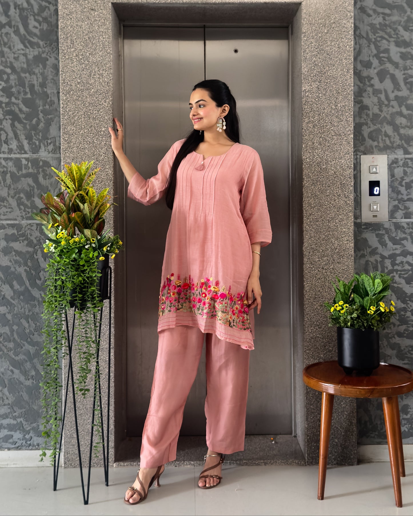 Light Pink Mal Chanderi Co Ord Sets Women