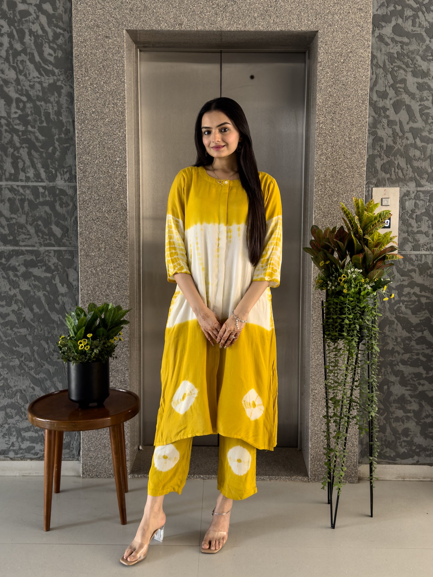 Yellow A-line Kurta Pant Set for Women