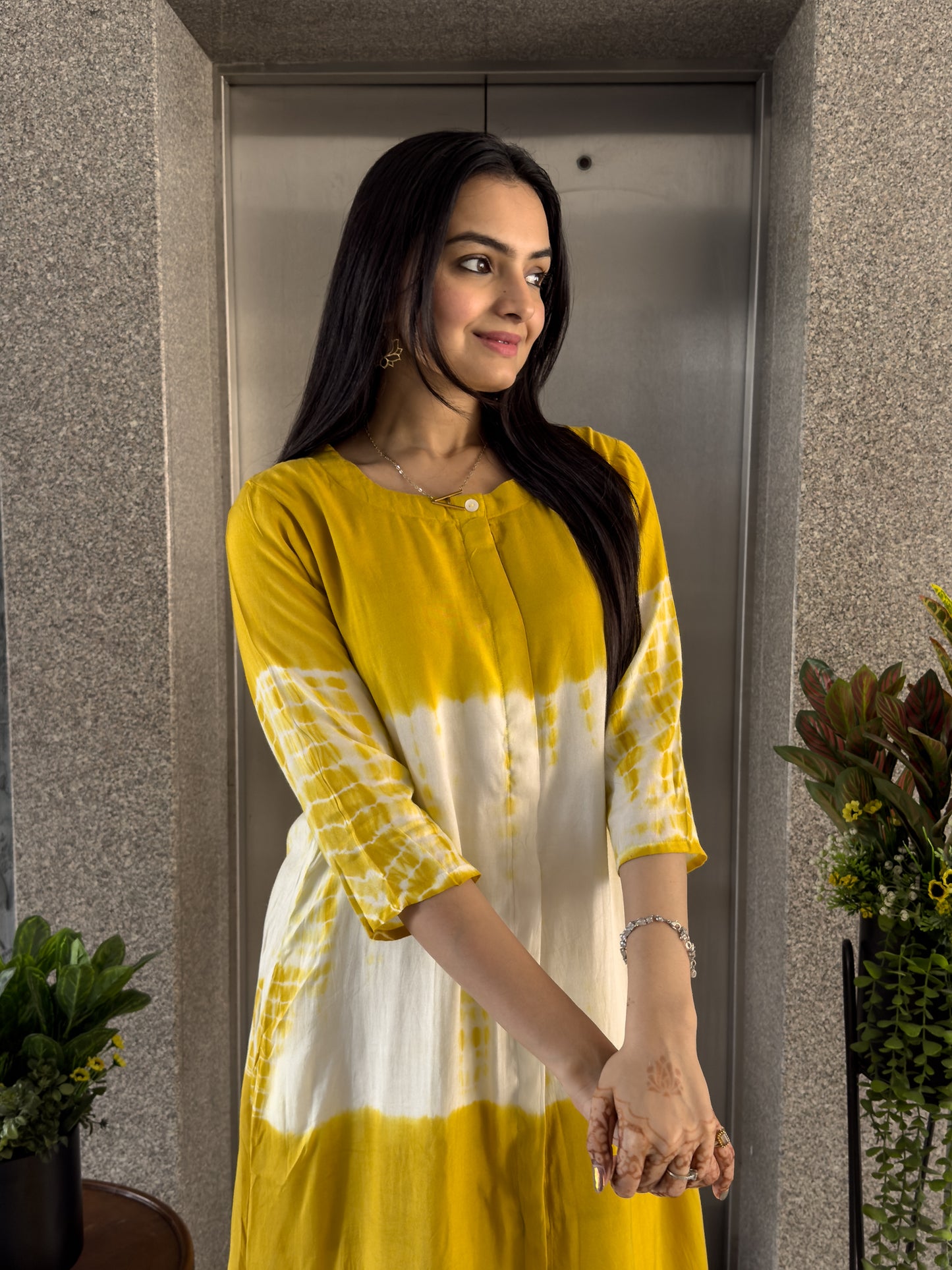Yellow A-line Kurta Pant Set for Women