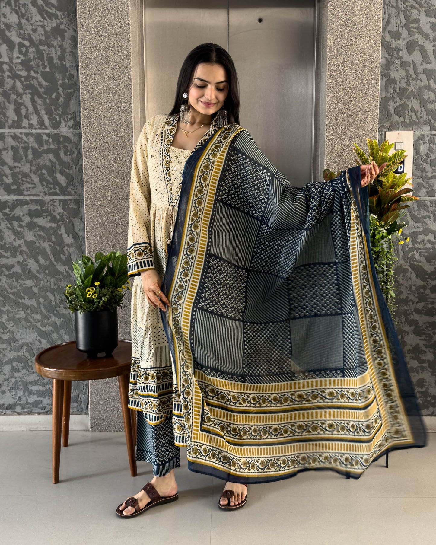 Blue Anarkali Kurta Palazzo Set with Dupatta