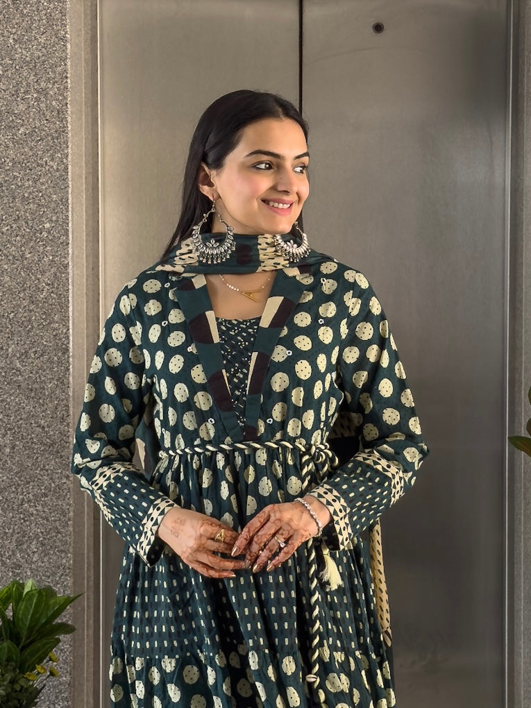 Teal Green Anarakali Kurta Palazzo Set with Dupatta