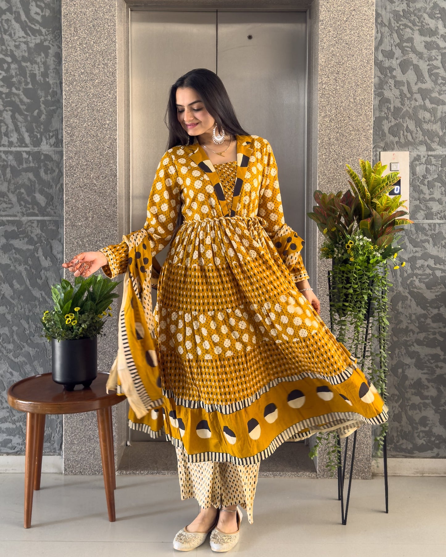Yellow Anarakali Kurta Palazzo Set with Dupatta