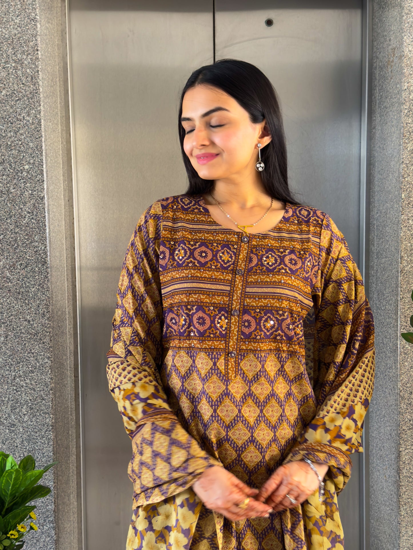 Purple Straight Kurta Pant Set with Dupatta