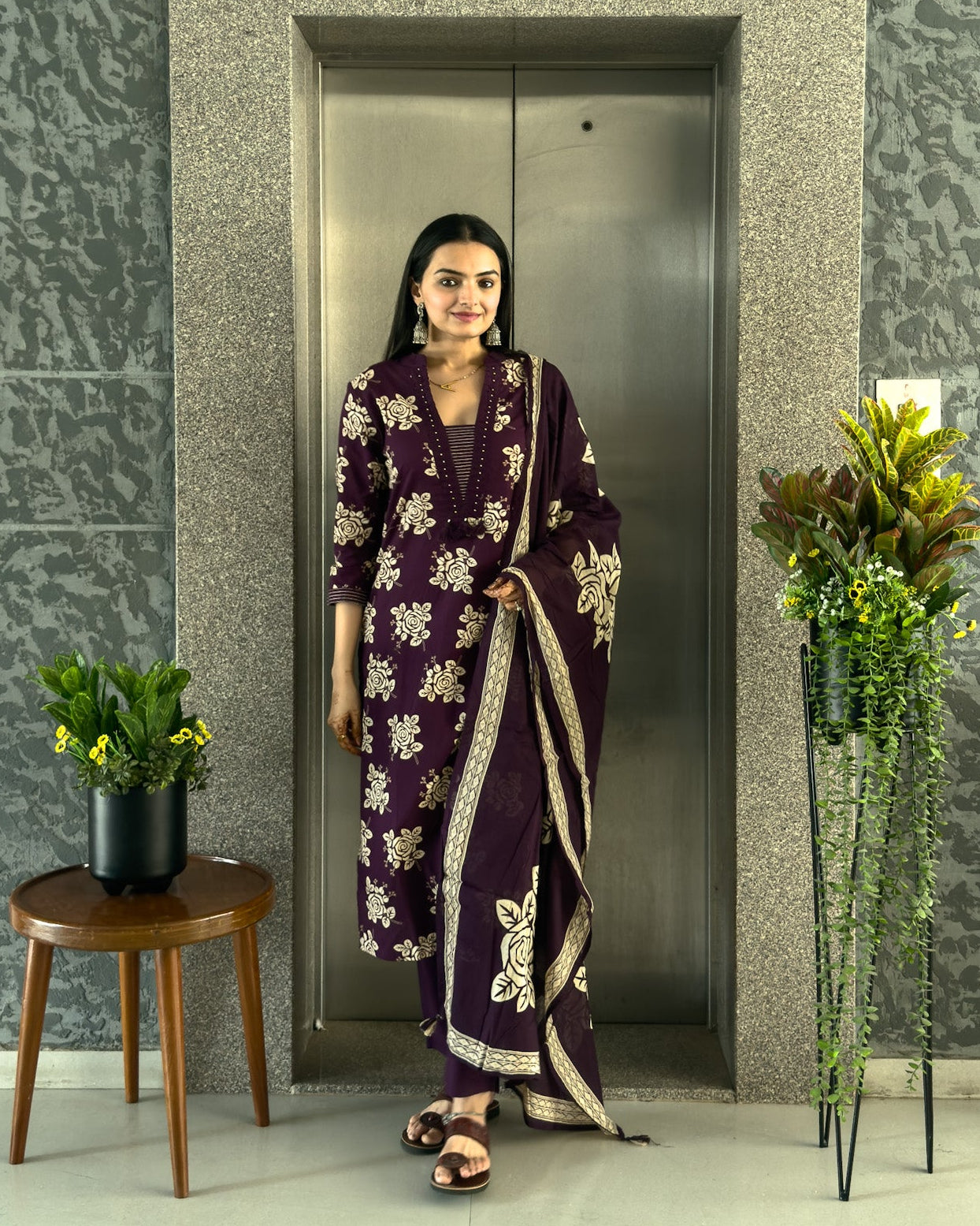 Dark Wine Straight Kurta Pant Set For Women