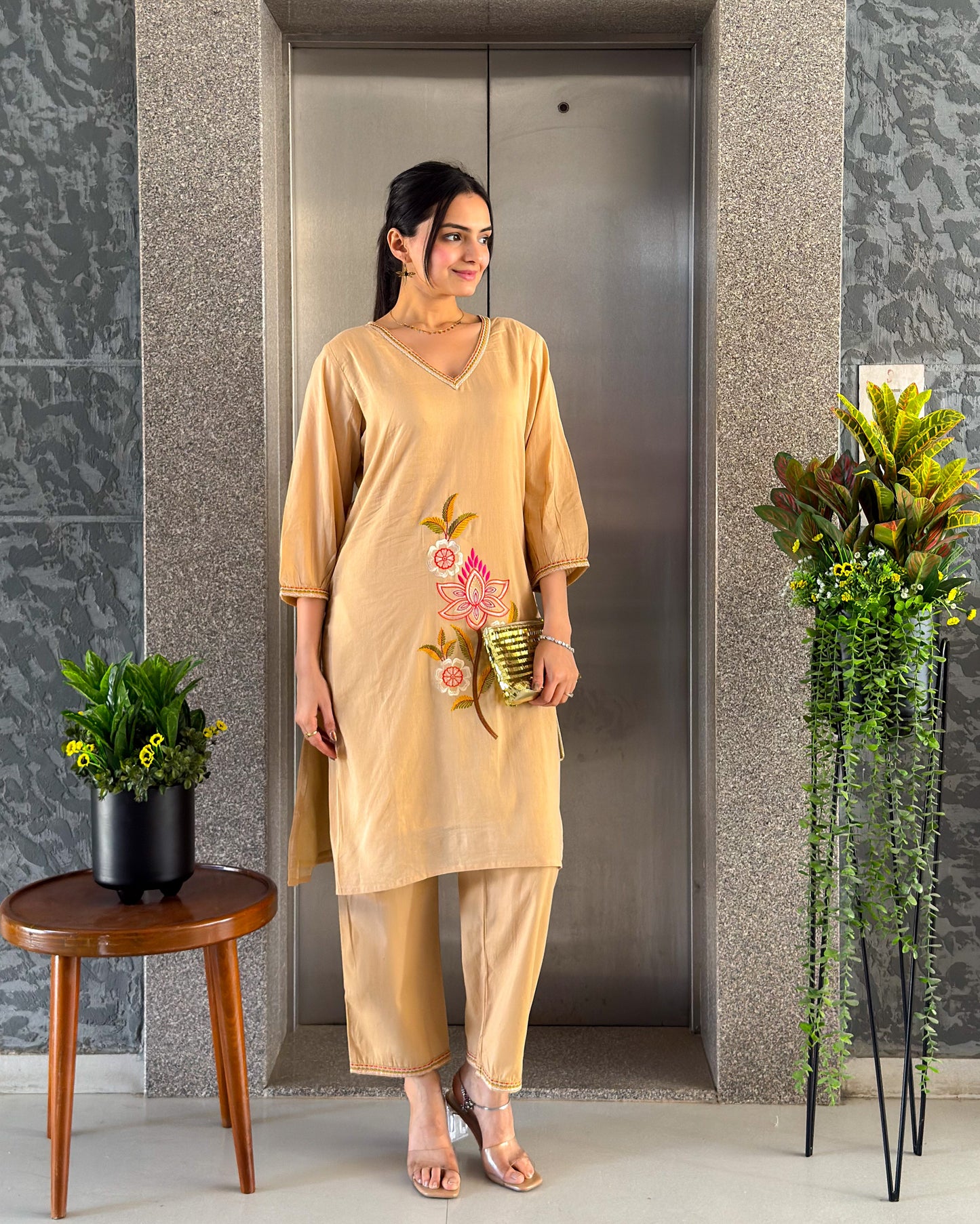 Beige Kurta Palazzo Set for Women