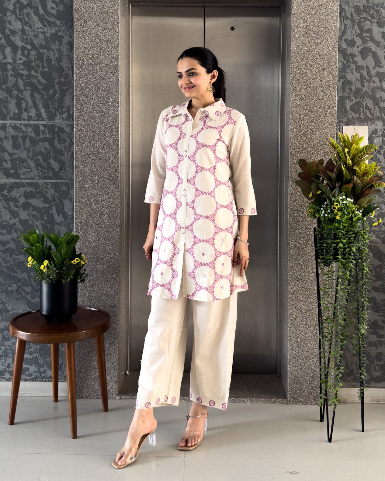 Pink Khadi Cotton Co ord Set Women