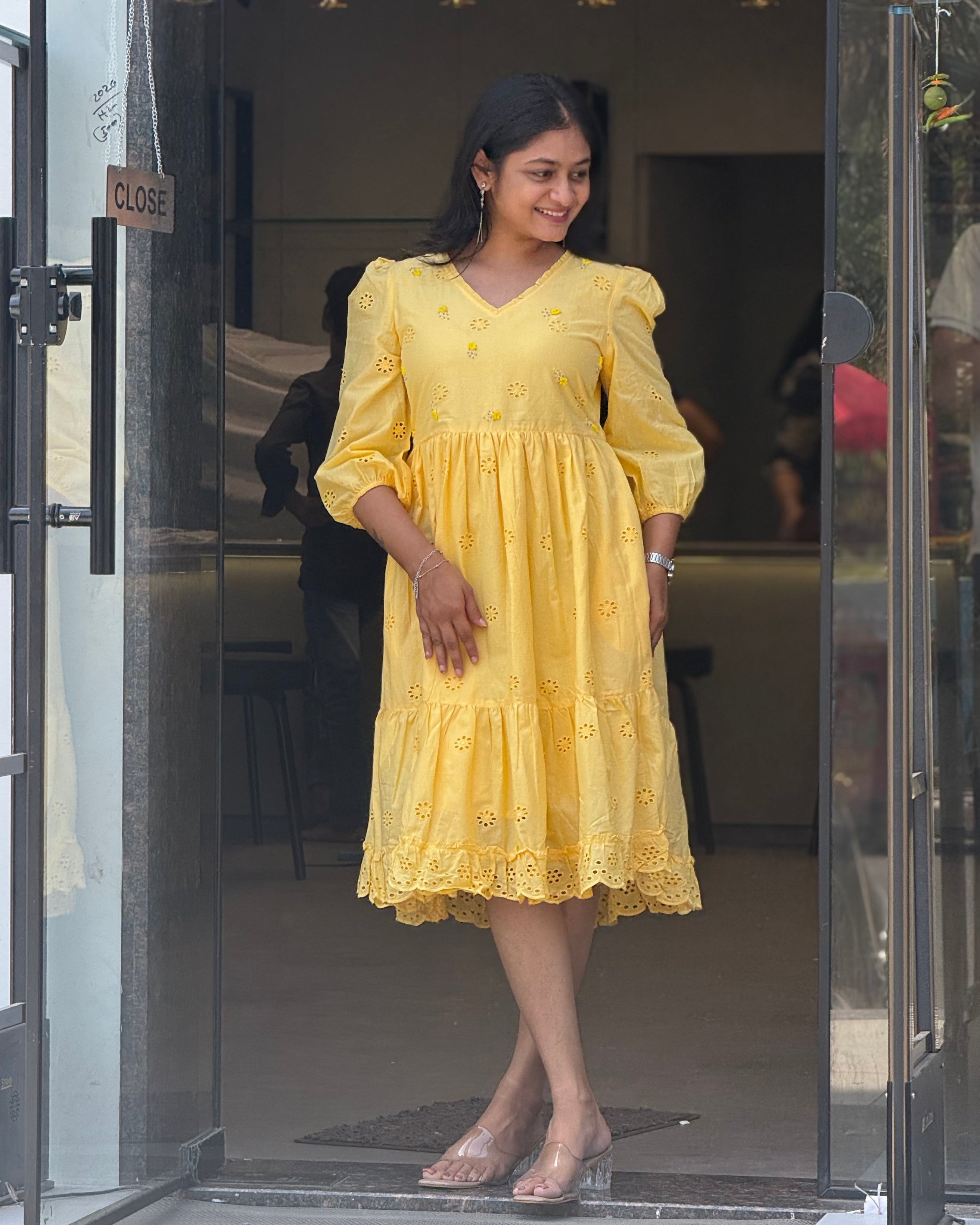 Yellow Round One Piece Dress for Girls