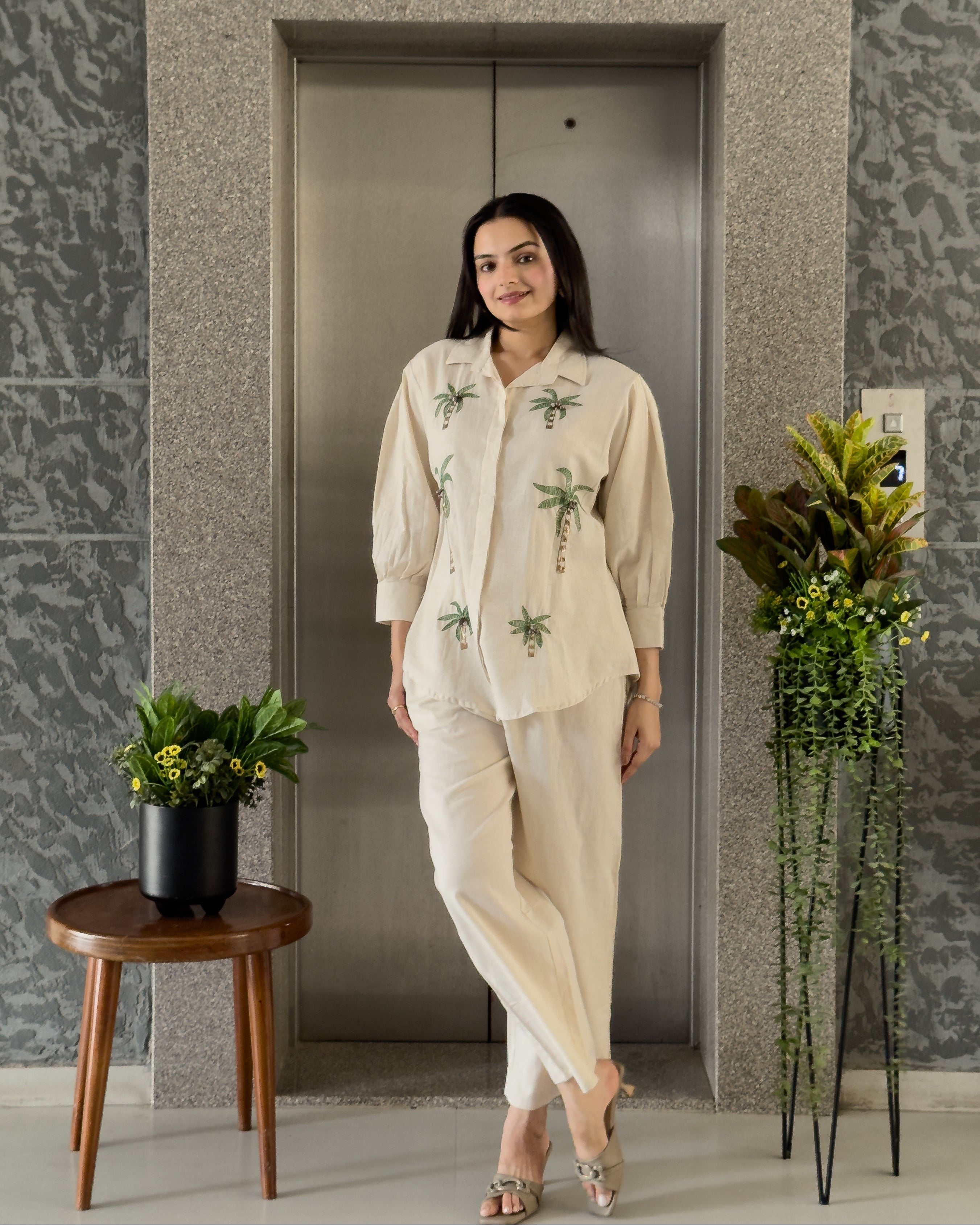 Off White Cotton Co ord Set Women