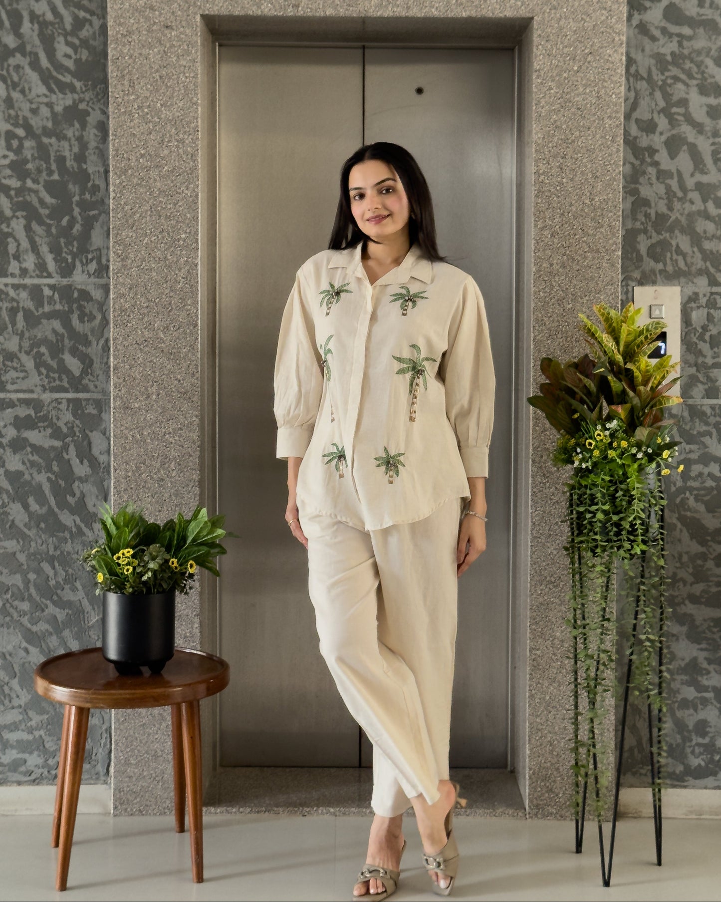 Off White Cotton Co ord Set Women