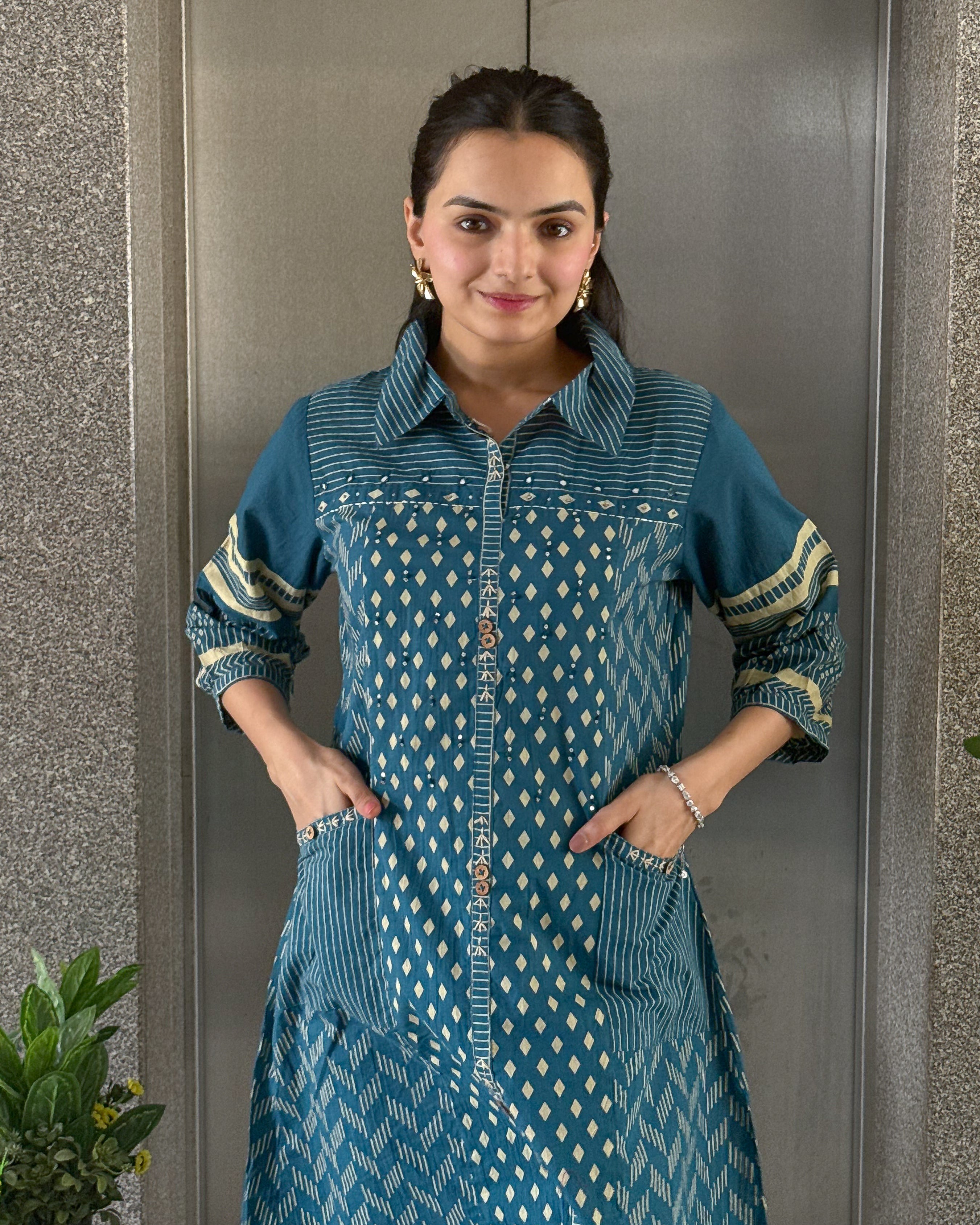 Teal Blue Cotton Co ord Set for Women